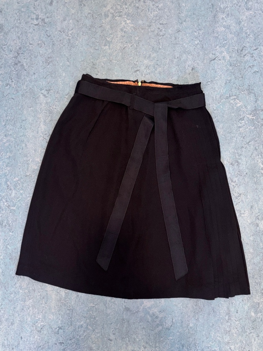 Tory Burch Black 100% Silk Pleated Belted A-Line Skirt Size 8